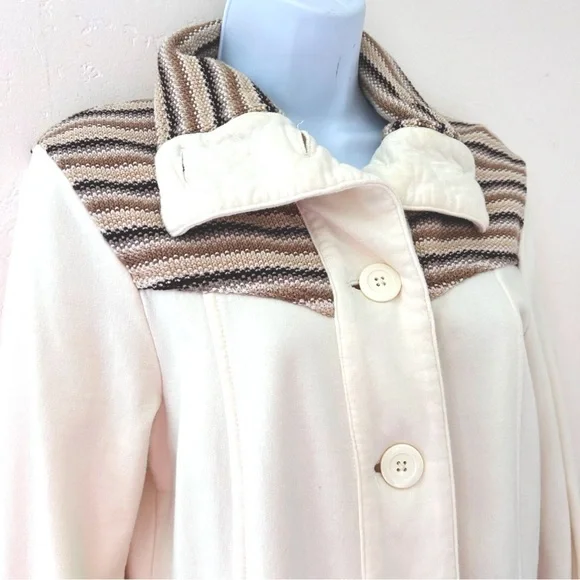 PRANA Women's Rowen Jacket Cream Waffle Knit Yoke Mid Length Fleece Coat Size S - Picture 6 of 12
